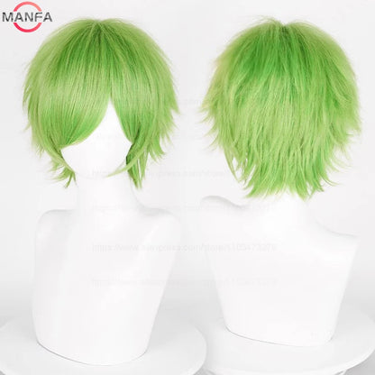 Short Straight Anime Cosplay Wig – 30cm Heat Resistant Synthetic Hair in Solid & Mixed Colors for Men and Women