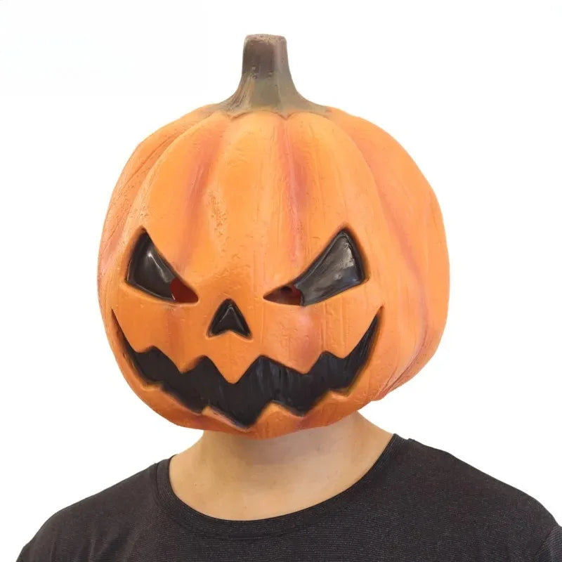 Halloween Devil Pumpkin Mask – Full Face Latex Costume Headwear