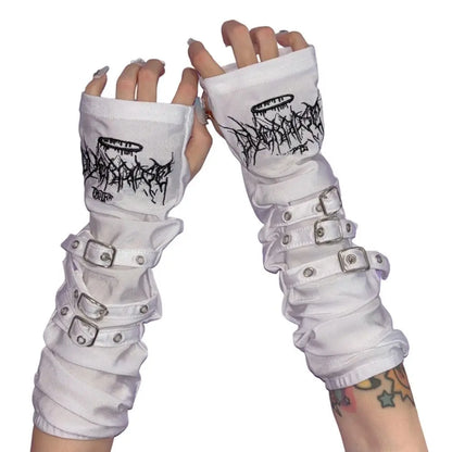Gothic Metal Buckle Arm Sleeve Fingerless Gloves