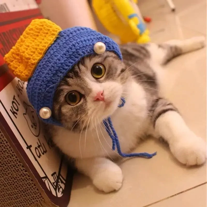 Knitted Cat Hat for Pets – Cute Cosplay Party Headwear