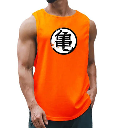 Japanese Anime Turtle Script Sleeveless Tank Top - Summer Gym and Running Vest for Men