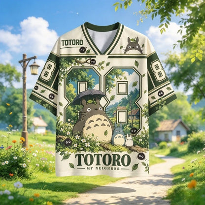 Totoro Anime Print Oversized Mesh Jersey T-Shirt Short Sleeve Streetwear Tee for Adults