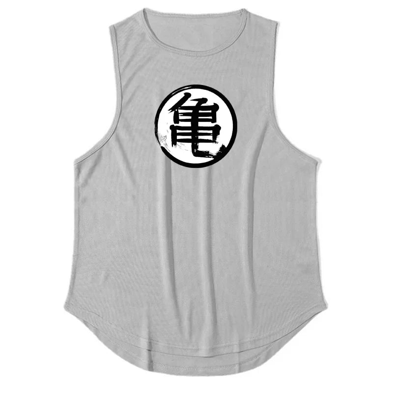 Japanese Anime Turtle Script Sleeveless Tank Top - Summer Gym and Running Vest for Men