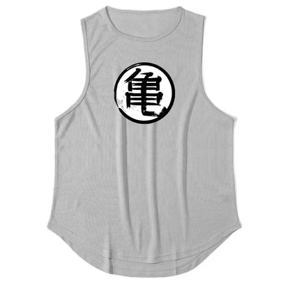 Japanese Anime Turtle Script Sleeveless Tank Top - Summer Gym and Running Vest for Men