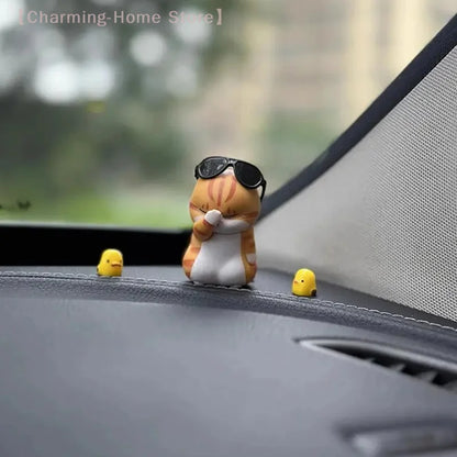 Cute Straw Hat Cat Car Rearview Mirror Pendant