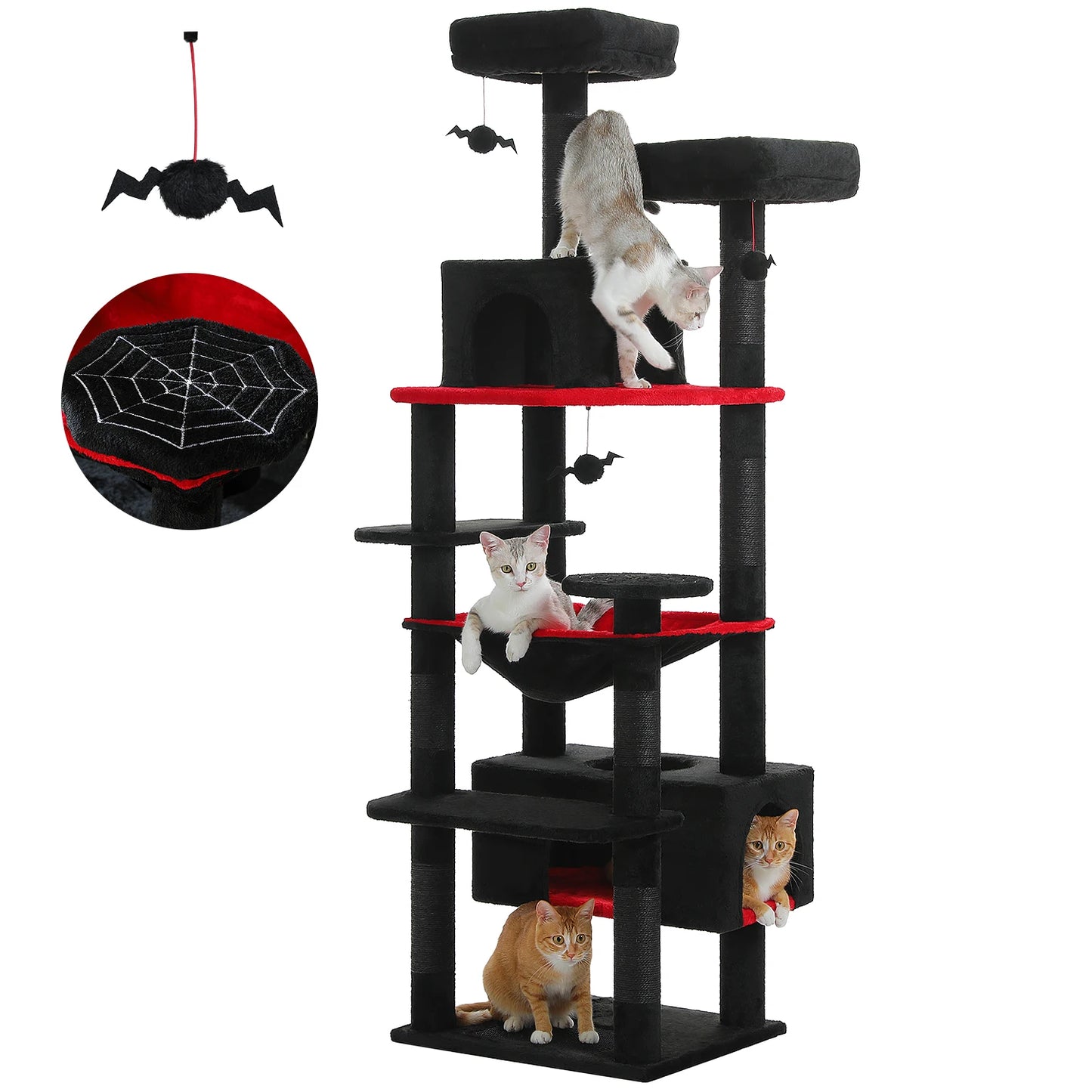 Large Cat Tree Tower with Hammock And Perches Sisal Scratching Posts Spacious Condos And Cat Toys for Indoor Cats Grey/Beige/Black