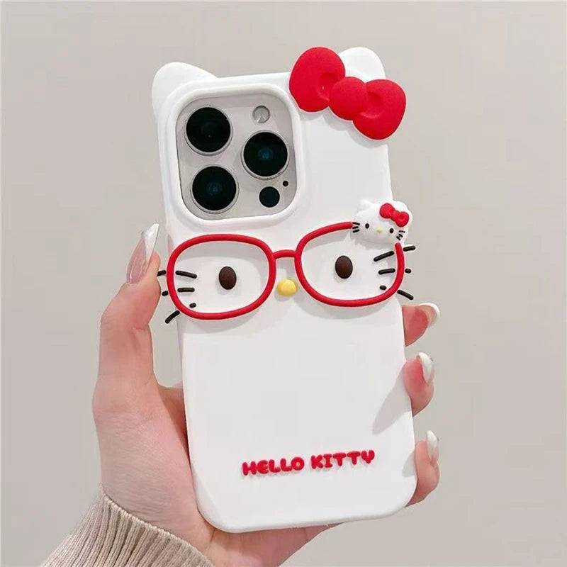 Cute 3D Cat with Glasses Silicone Phone Case – Soft Cartoon Cover for iPhone