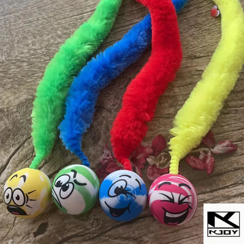 Caterpillar Bouncing Ball Cat Toy, Rainbow Plush Interactive Kitten Chase Toys