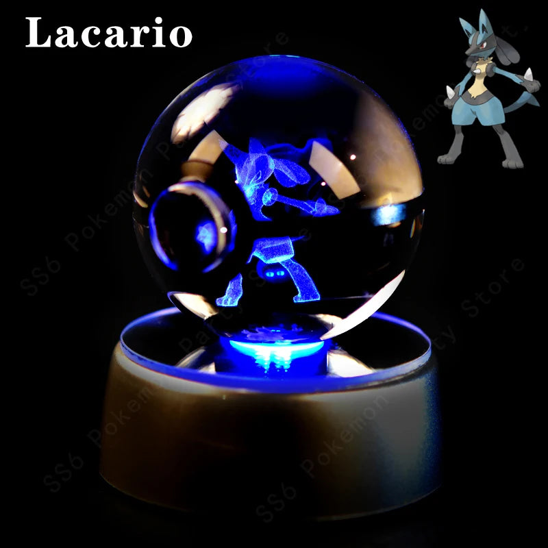 Pokemon 3D Crystal Ball Night Light - Glass Pokeball LED Lamp with Pikachu, Mewtwo & Gengar