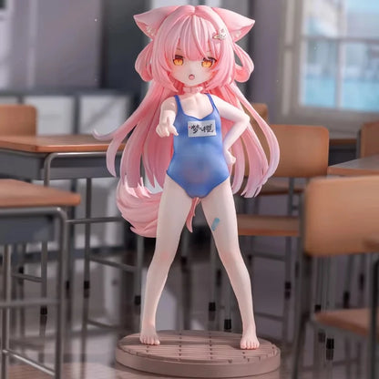 Anime Cat Ears Pink Hair Swimsuit Girl Figure – Collectible Desktop Statue