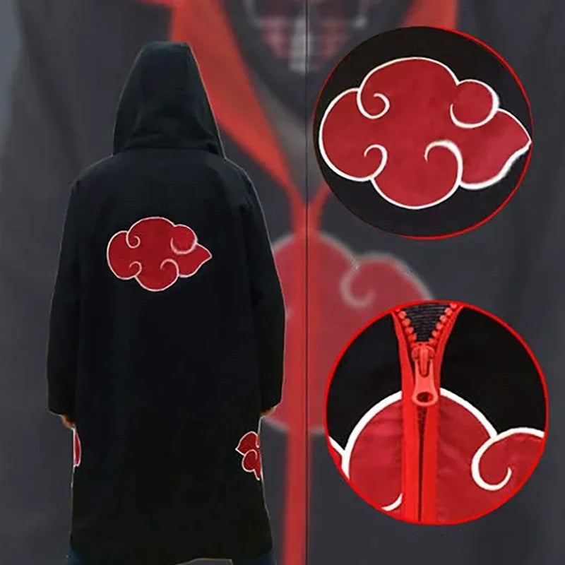 Akatsuki Cloak Ninja Cosplay Costume Set – Red Cloud Cape with Headband & Accessories