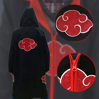 Akatsuki Cloak Ninja Cosplay Costume Set – Red Cloud Cape with Headband & Accessories