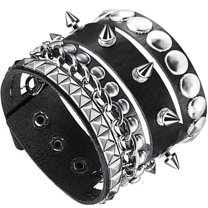 3-Piece Black Gothic Spike Rivet Bracelet Set – Punk Emo Boho Studded Wristbands