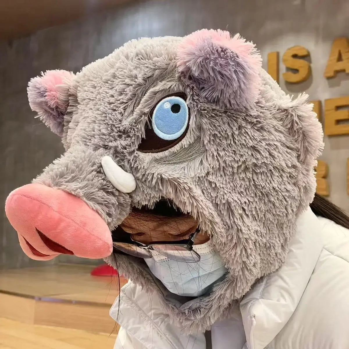 Wild Boar Head Plush Hat – Inosuke Style Winter Cosplay Headgear
