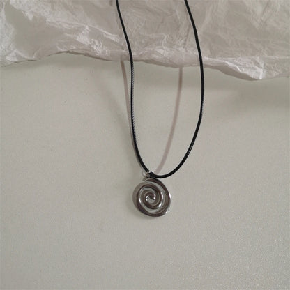 Y2K Spiral Vortex Pendant Necklace - Boho Leather Rope Pentagram Jewelry