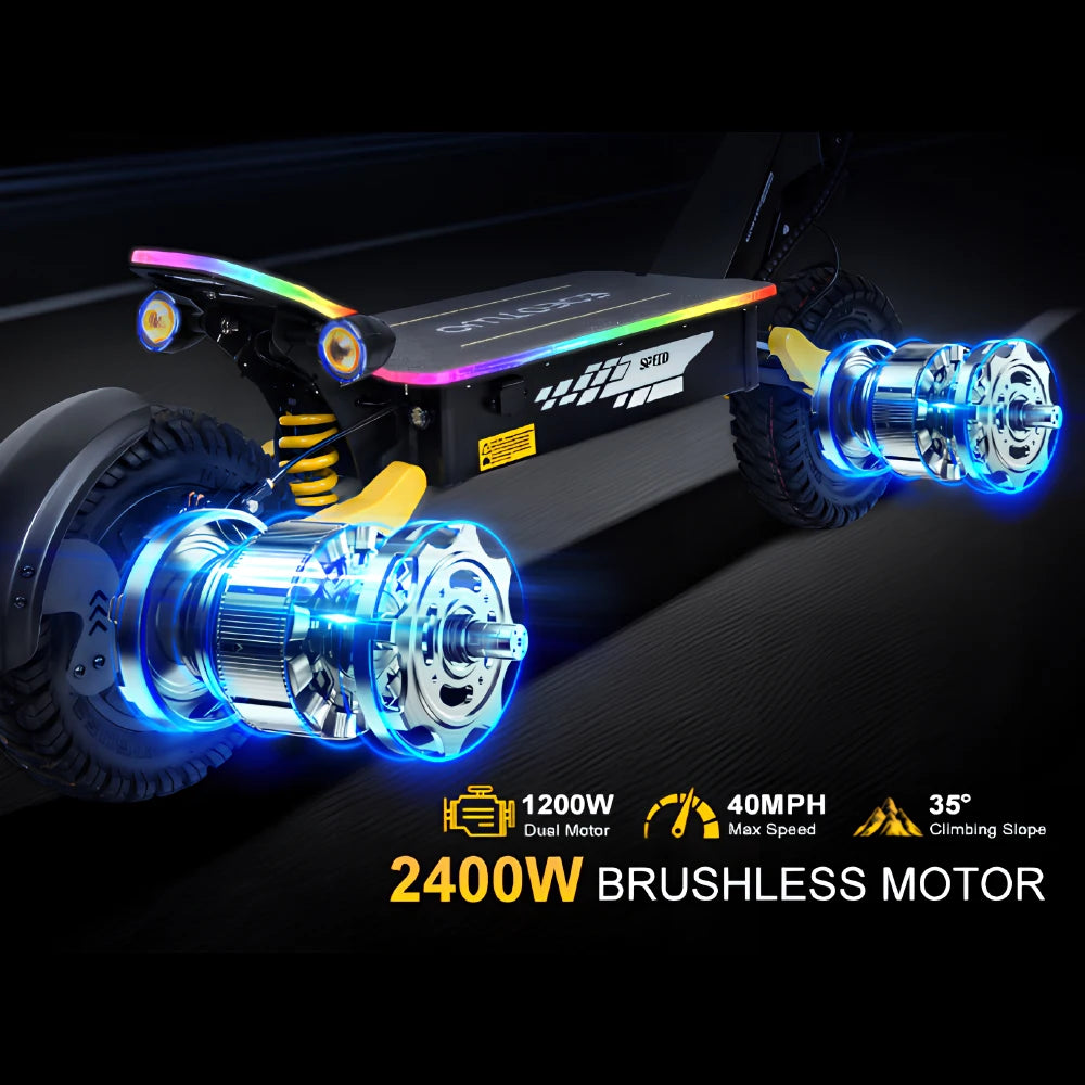 LED Electric Scooter 2400W Dual Motors 52V23AH Battery E Scooter Adult Hydraulic Brake 11'' Off-Road Tires With APP