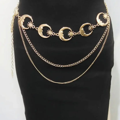 Punk Hip Hop Sun Waist Chain Belt – Vintage Gold & Silver Metal High Waist Chain for Women