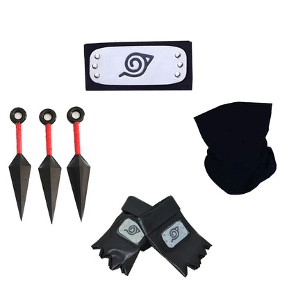Naruto Kakashi Cosplay Accessory Set - Mask, Headband, Gloves and Kunai Props for Anime Fans