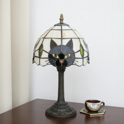 Black Cat Stained Glass Table Lamp – Bedroom Nightstand Desk Light