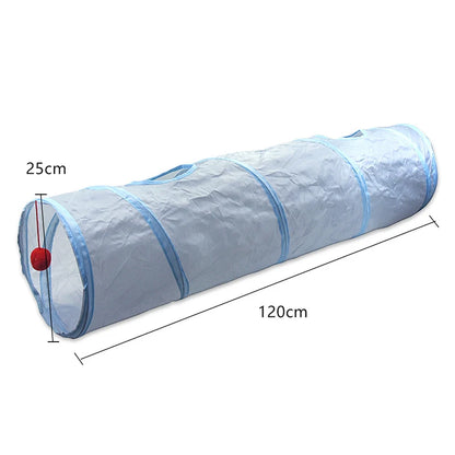 3-Way Foldable Cat Tunnel – Gray Pet Play Tube with Peep Hole for Kittens