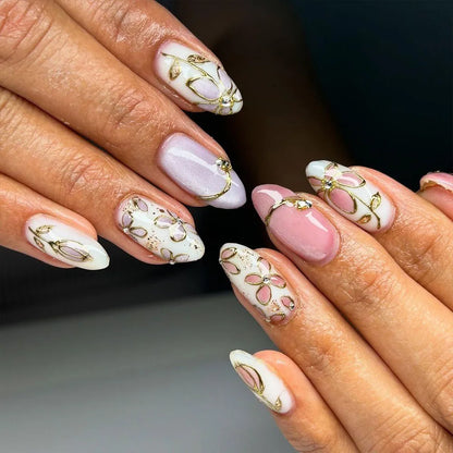 Y2K Star Press On Nails 24pcs – Blue Gradient French Gold Moon Almond False Nails
