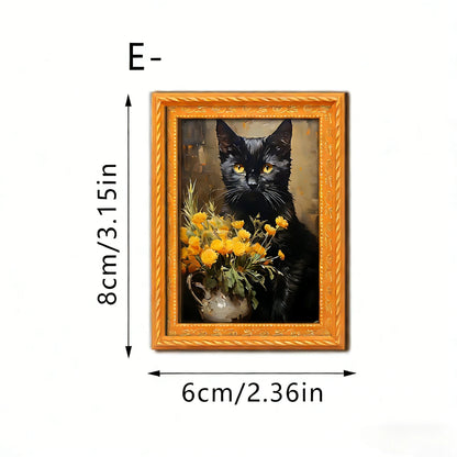 Famous Art Funny Cat Wooden Mini Frame Fridge Magnet