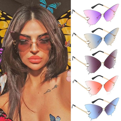 Diamond Shape Rimless Sunglasses for Women - UV400 Narrow Frame Trendy Streetwear Eyewear