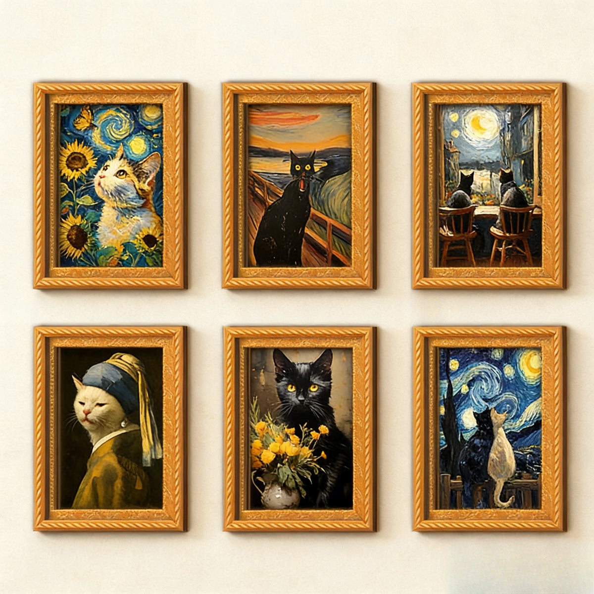 Famous Art Funny Cat Wooden Mini Frame Fridge Magnet