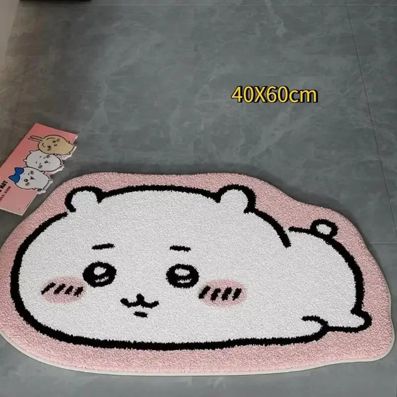 Hachiware Usagi Plush Floor Rug, Non-Slip Kawaii Anime Bathroom Carpet Decor