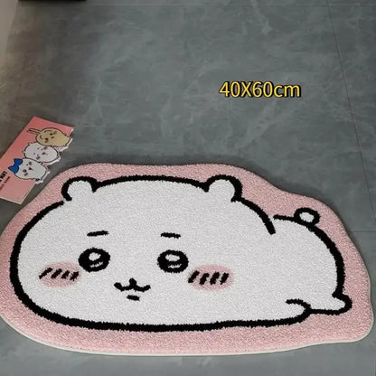Hachiware Usagi Plush Floor Rug, Non-Slip Kawaii Anime Bathroom Carpet Decor