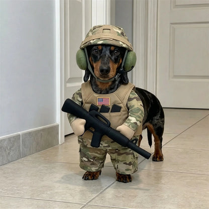 Dog Supplies Pet Soldier Costume for Small Dogs Camo Army Uniform with Helmet Goggles Toy Rifle Complete Set Halloween Outfit