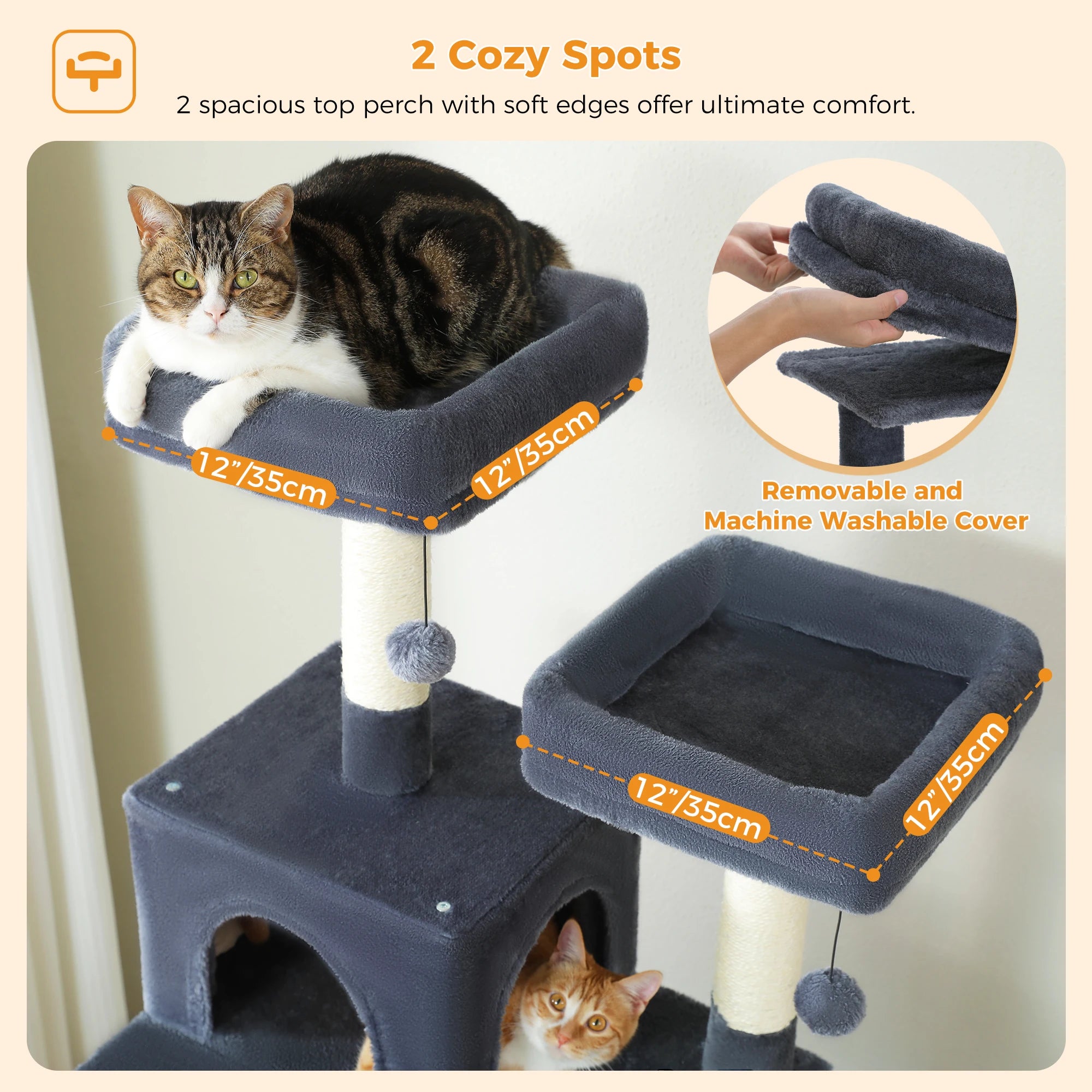 Large Cat Tree Tower with Hammock And Perches Sisal Scratching Posts Spacious Condos And Cat Toys for Indoor Cats Grey/Beige/Black