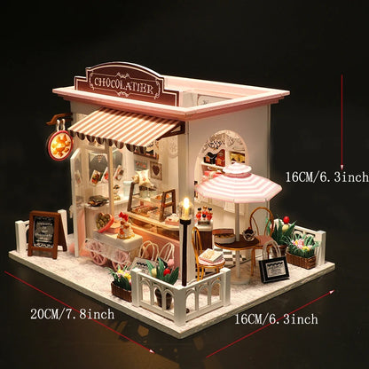 DIY 3D Puzzle Wooden Miniature Dollhouse Building Kit - Handmade Coffee House Model Gift