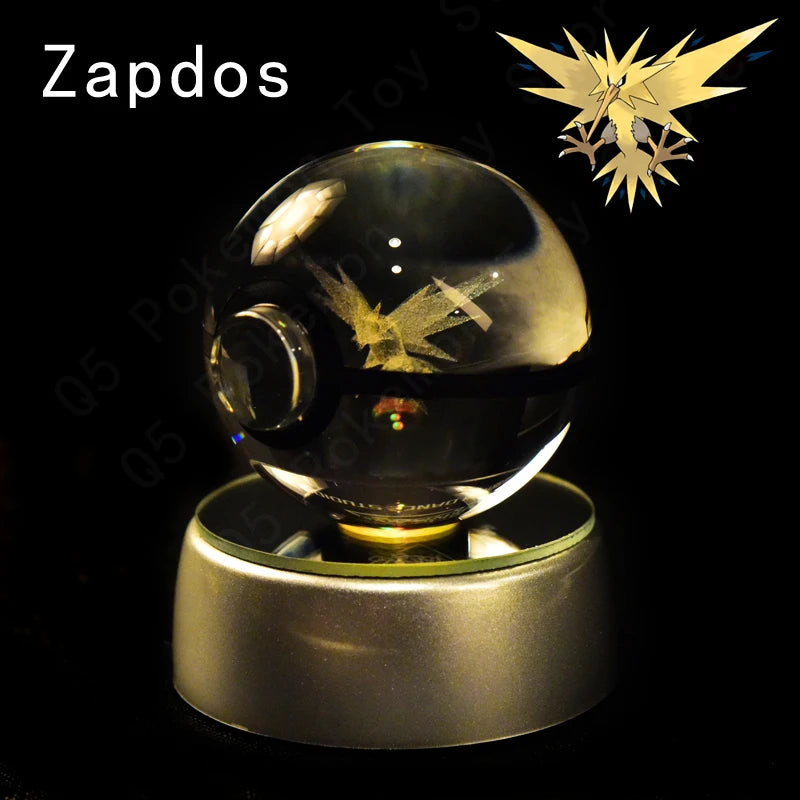 Pokemon 3D Crystal Ball Night Light - Glass Pokeball LED Lamp with Pikachu, Mewtwo & Gengar