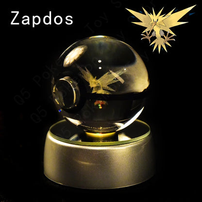 Pokemon 3D Crystal Ball Night Light - Glass Pokeball LED Lamp with Pikachu, Mewtwo & Gengar