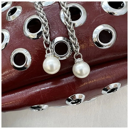 Punk Metal Stud Rivet Shoulder Bag – Y2K Gothic Chain Underarm Crossbody Handbag for Women