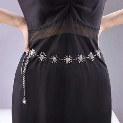 Punk Hip Hop Sun Waist Chain Belt – Vintage Gold & Silver Metal High Waist Chain for Women