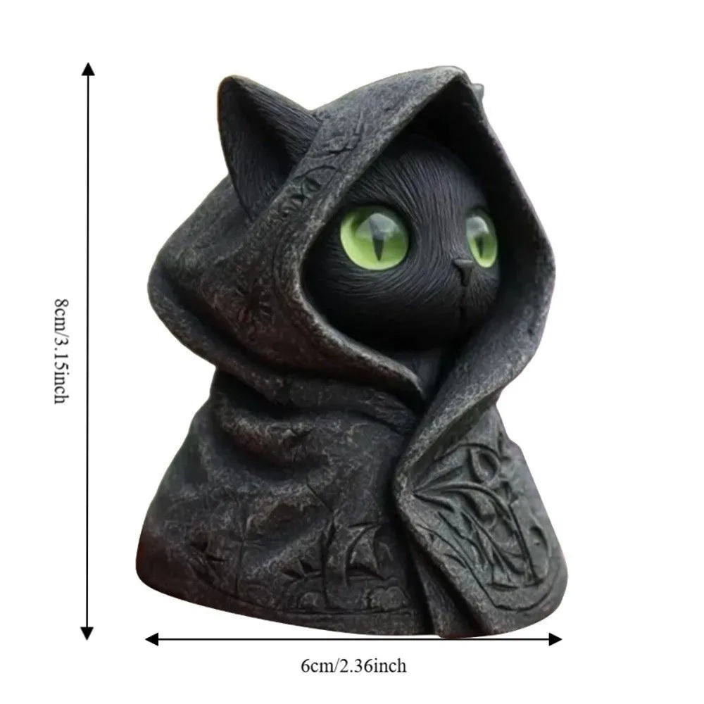 Gothic Hooded Cloak Cat Sculpture – Mystical 3D Printed Cat Statue Home Decor