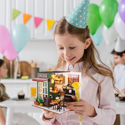 DIY 3D Puzzle Wooden Miniature Dollhouse Building Kit - Handmade Coffee House Model Gift