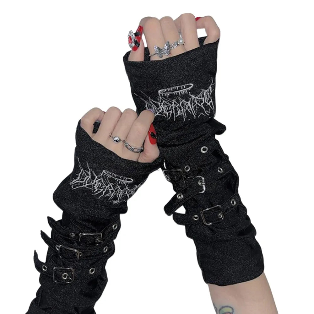Gothic Metal Buckle Arm Sleeve Fingerless Gloves