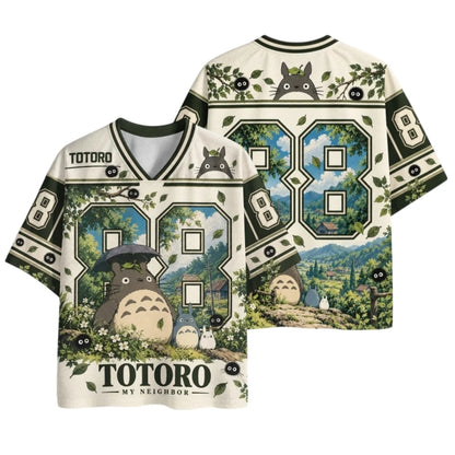 Totoro Anime Print Oversized Mesh Jersey T-Shirt Short Sleeve Streetwear Tee for Adults