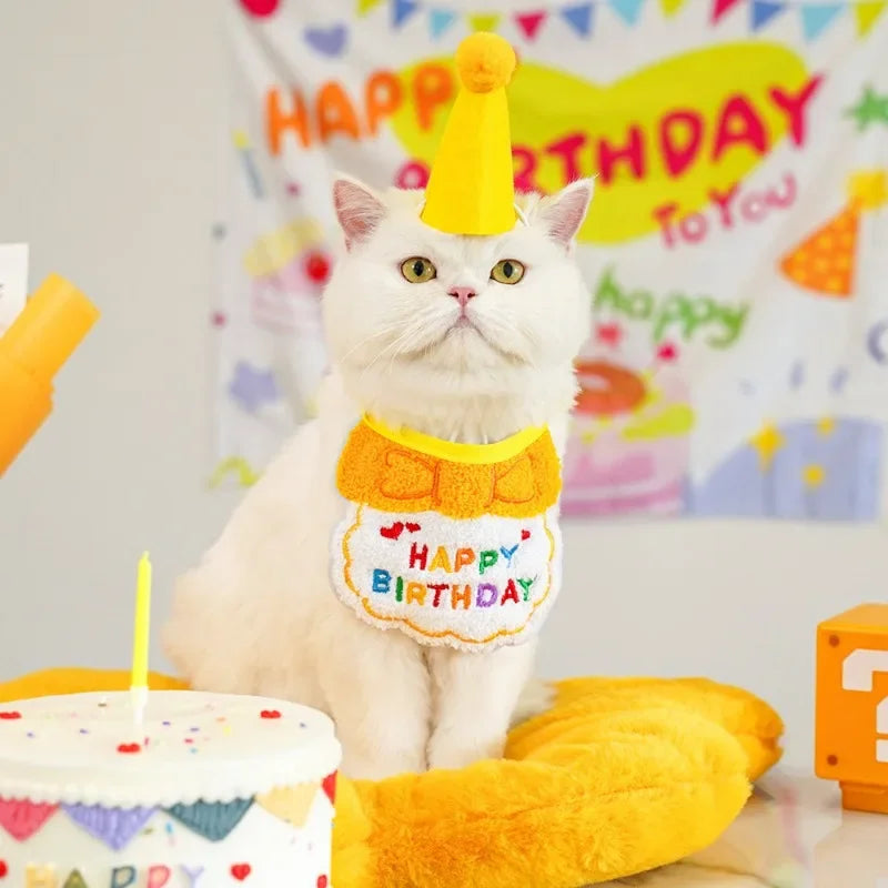 Pet Birthday Hat & Bandana Set – Cute Party Outfit for Dogs, Cats & Puppies