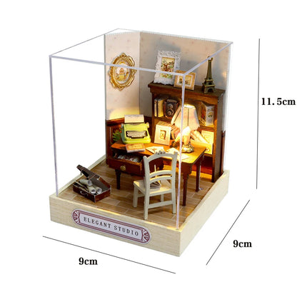 DIY 3D Puzzle Wooden Miniature Dollhouse Building Kit - Handmade Coffee House Model Gift