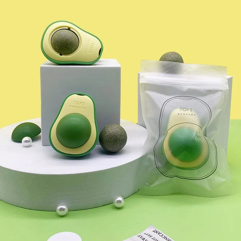 Avocado Catnip Ball Rotatable Cat Toy - Wall Stickup Mint Ball for Kittens