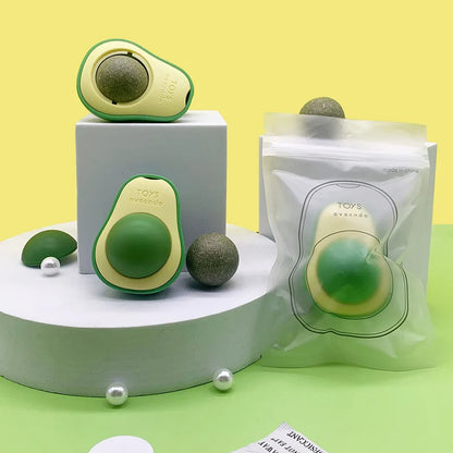 Avocado Catnip Ball Rotatable Cat Toy - Wall Stickup Mint Ball for Kittens