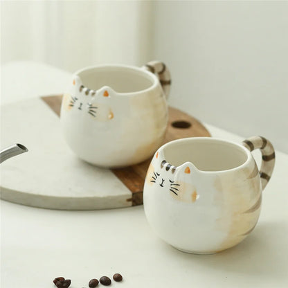 Cute Ceramic Cat Mug – 380ml Cat Shaped Coffee, Milk & Water Cup, Kawaii Kitten Gift for Cat Lovers