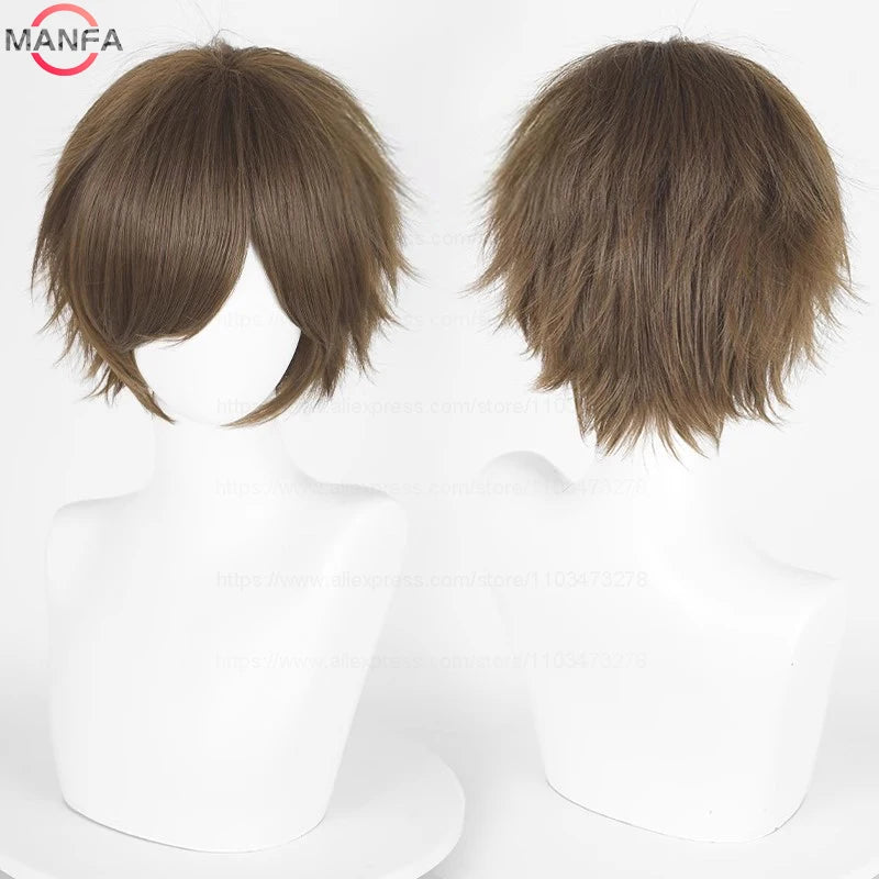 Short Straight Anime Cosplay Wig – 30cm Heat Resistant Synthetic Hair in Solid & Mixed Colors for Men and Women