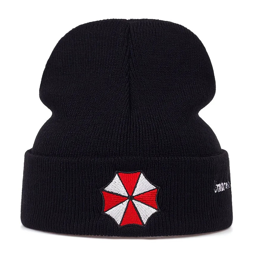 Umbrella Logo Folded Brim Knit Beanie - Warm Unisex Winter Ski Cap