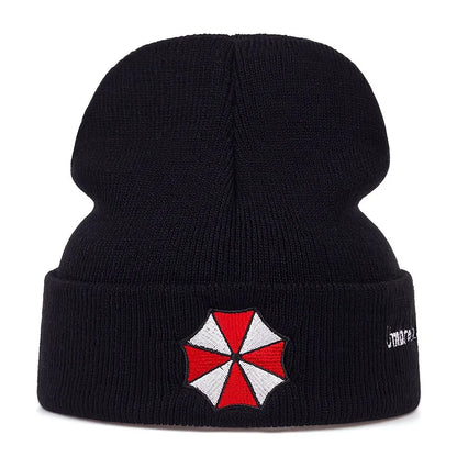 Umbrella Logo Folded Brim Knit Beanie - Warm Unisex Winter Ski Cap