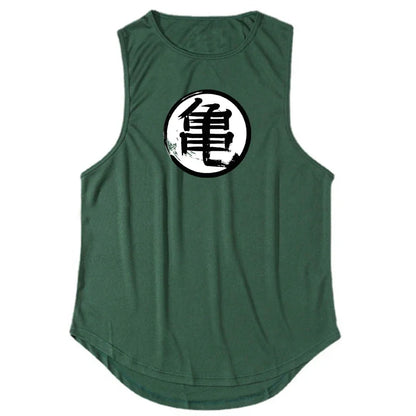 Japanese Anime Turtle Script Sleeveless Tank Top - Summer Gym and Running Vest for Men